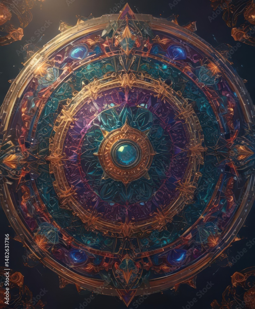 Fototapeta premium Intricate kaleidoscope, jewel-toned hues, geometric forms, artistic, artwork