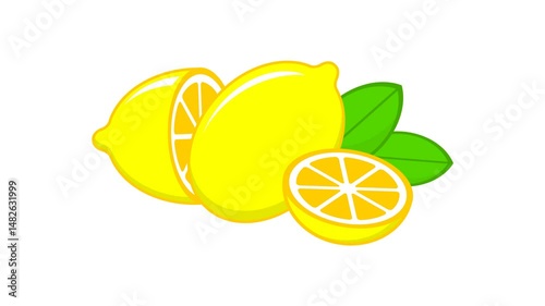 lemons on white background. whole and sliced ​​lemons. flat style. fruit theme. vitamin c. simple animation. motion graphics