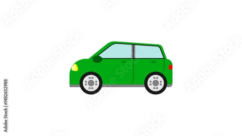 green car driving slowly on a white background. simple animation. motion graphics