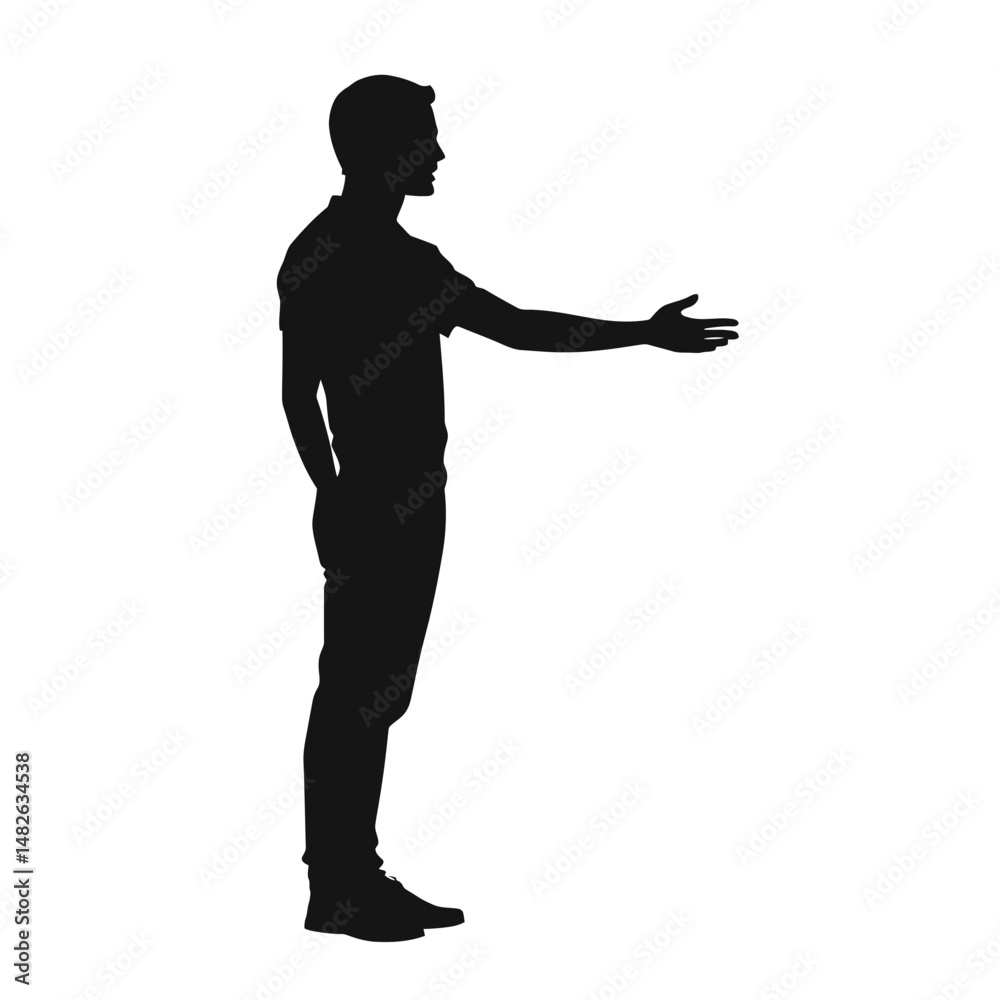 Silhouette of Man Extending Hand for Handshake in Side View Silhouette of Man Extending Hand for Handshake in Side View