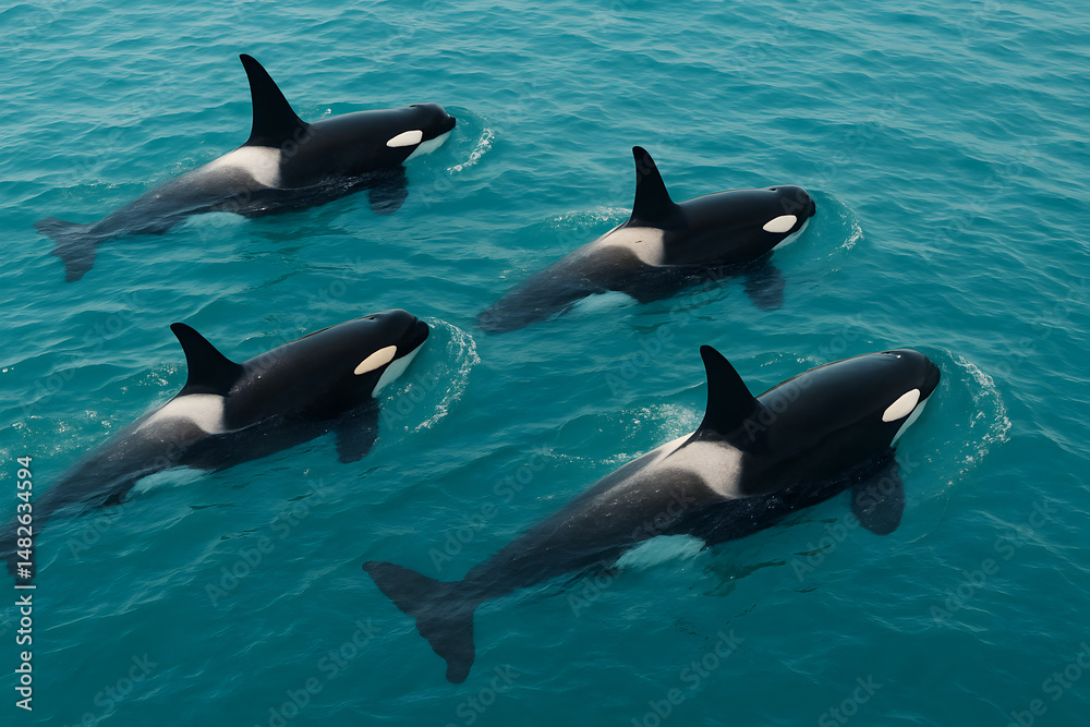 Obraz premium Orcas in Turquoise Waters: Majestic Killer Whales at Play