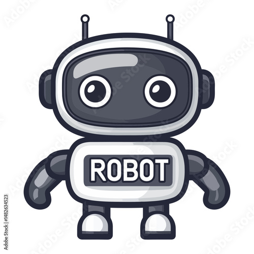 Cute Cartoon Robot Character with Big Eyes and Antennas