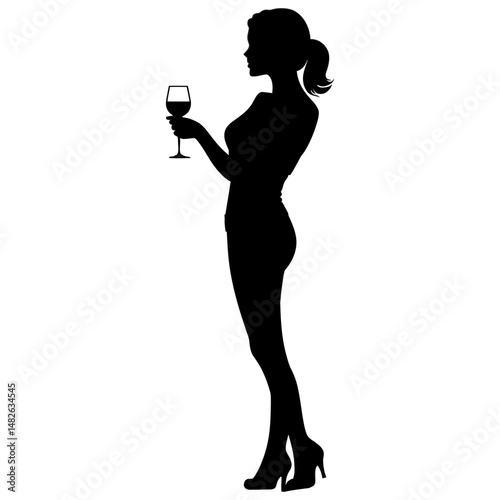 Silhouette of Elegant Woman Holding a Wine Glass