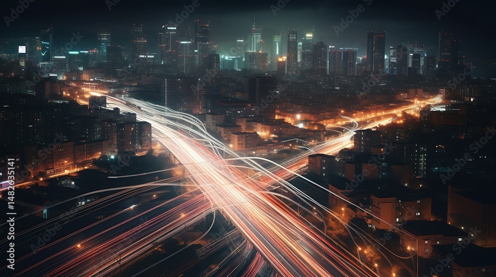 Fototapeta premium City Night Light Trails.