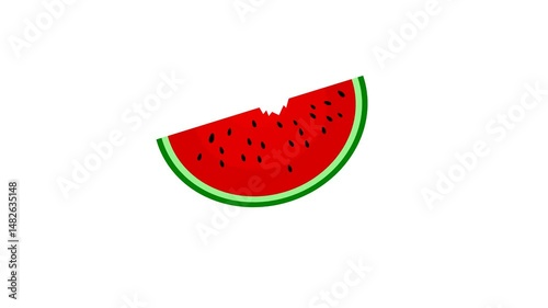 red watermelon slices on white background. watermelon. fruit theme. flat design. cartoon style. watermelon taste. bite marks. simple animation. motion graphics