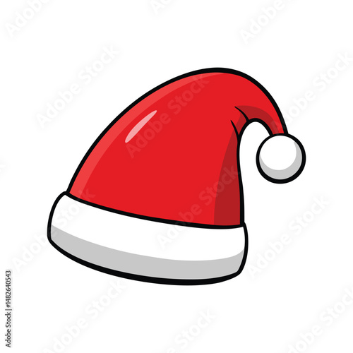 Red Santa hat vector illustration. Christmas costume accessory, holiday celebration, festive winter apparel design.