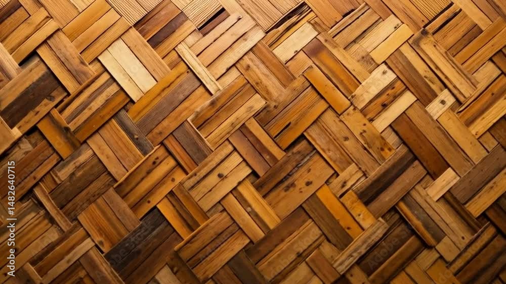 A seamless backdrop of woven bamboo strips in warm earthy tones, creating a natural texture and an intricate geometric pattern.