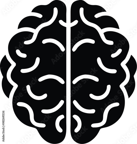 Human brain illustration shown in top view displaying lobes and convolutions on white