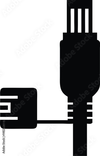 A black minimalist USBC connector is featured against a clean transparent backdrop here