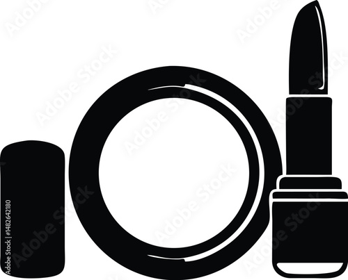 Open lipstick beside the loose powder, all isolated on a transparent background