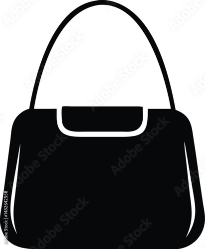 A fashionable black handbag boasts rounded edges and a stylish handle isolated over white