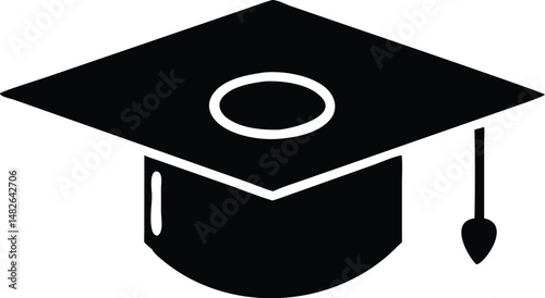 A black and white academic graduation cap symbolizes learning success on transparent background