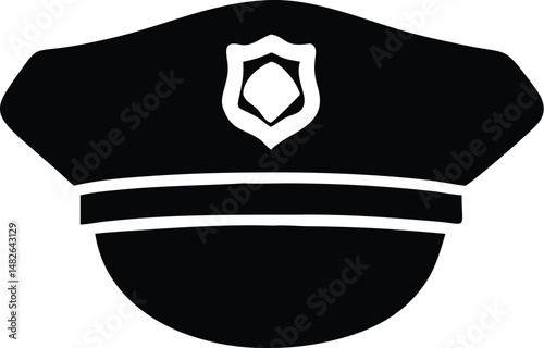 Black police hat with a shield emblem stands out, showing law enforcement icon with transparent background