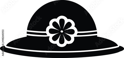 Black bonnet silhouette adorned with a delicate flower set against a transparent background