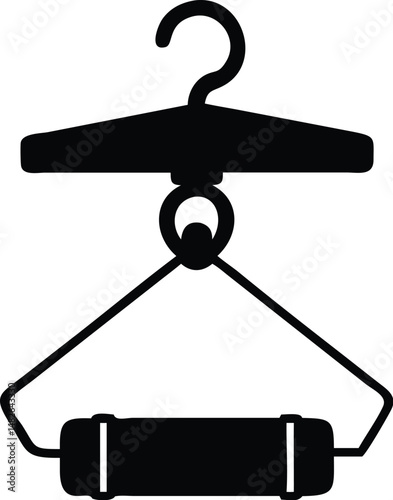 A black hanging scale displays a cylindrical weight on a simple white background