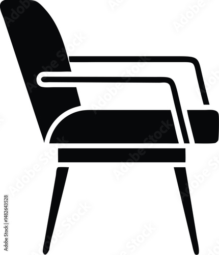 Side view reveals a solid black arm chair with transparent backdrop