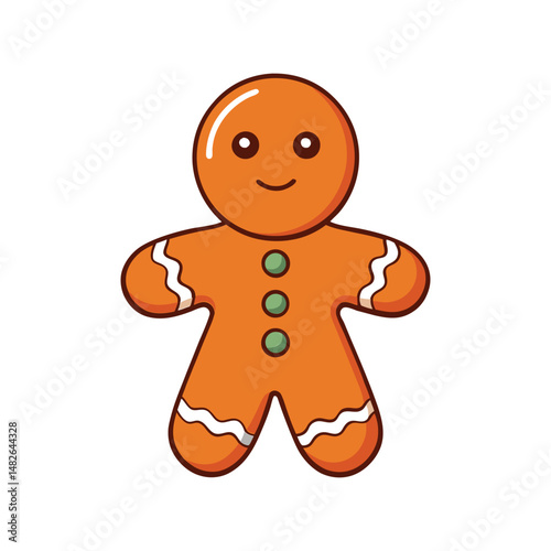 Gingerbread cookie vector illustration. Christmas dessert sweet treat, festive biscuit, decorated holiday snack clipart.

