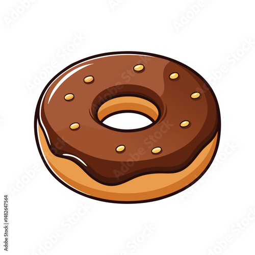 Chocolate donut vector illustration. Sweet dessert graphic, glazed treat clipart, bakery icon, tasty pastry design.

