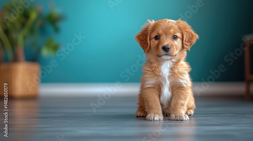Adorable Golden Puppy Posing Indoors
