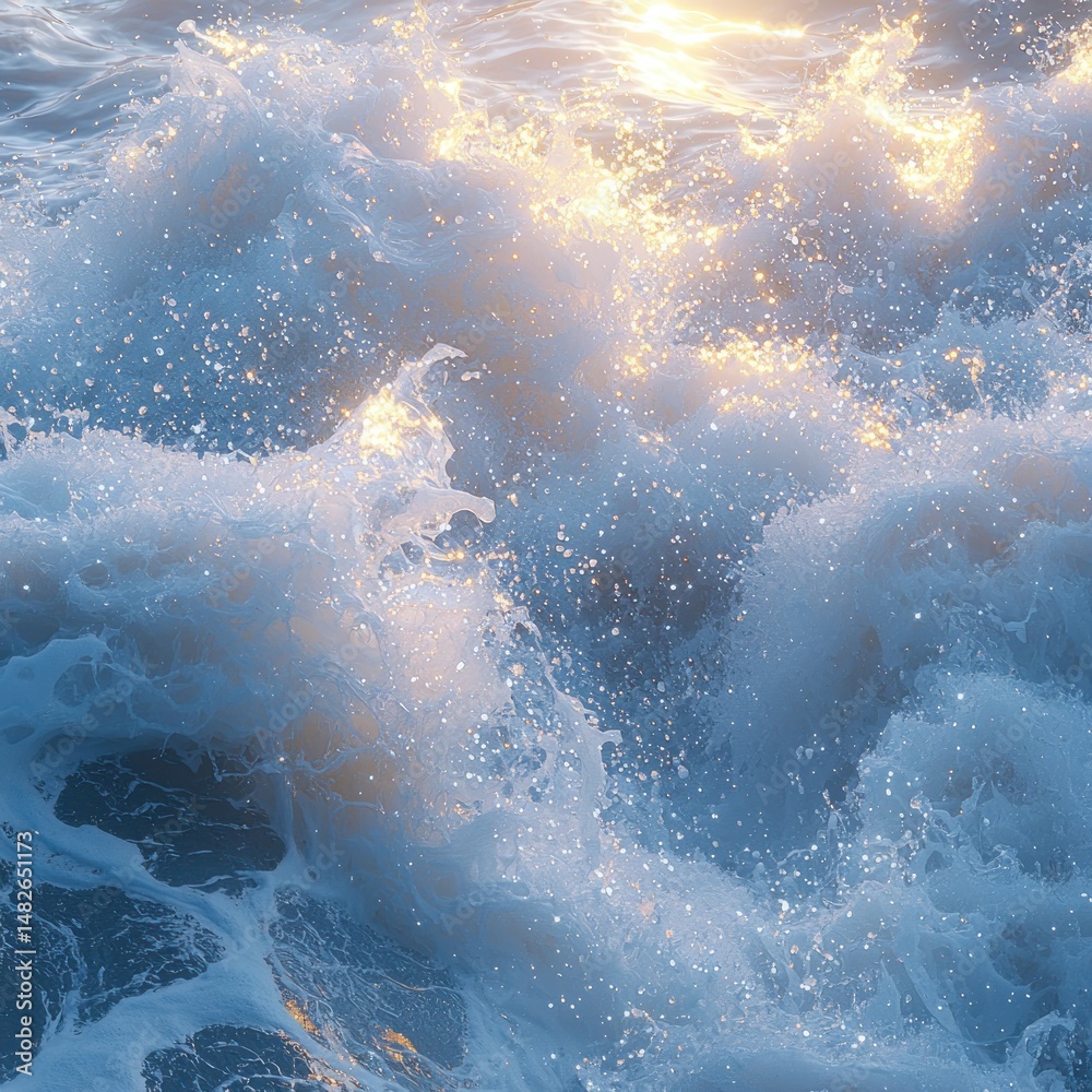 Fototapeta premium Splashing waves with sunlit foam