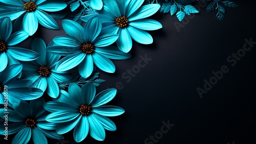 Elegant composition of teal flowers on a dark background for modern artistic designs