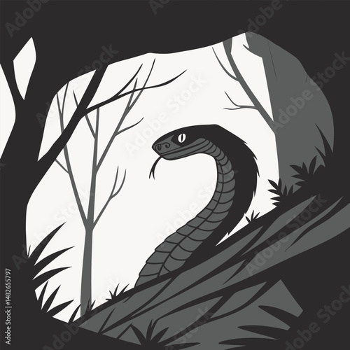 a-silhouette-of-a-snake-emerging-from-shadows--onl.eps
