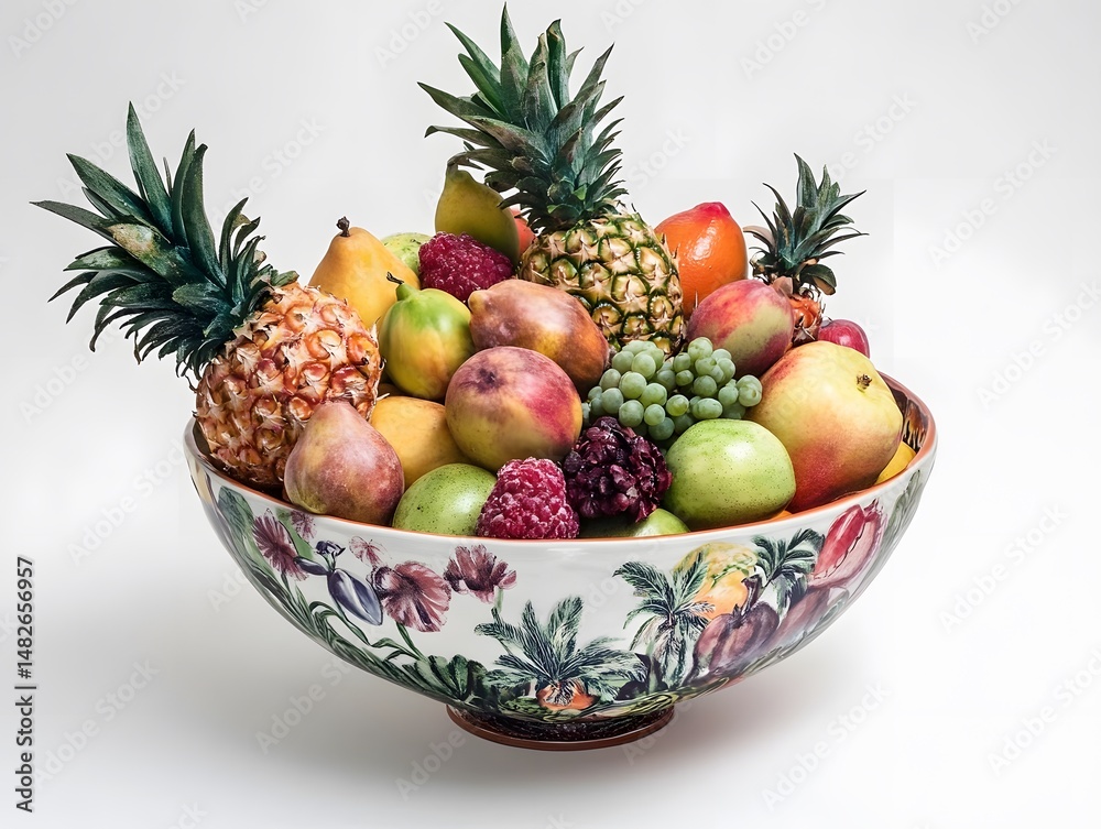 7. A bowl of assorted tropical fruits on white background 7. A bowl of assorted tropical fruits on white background