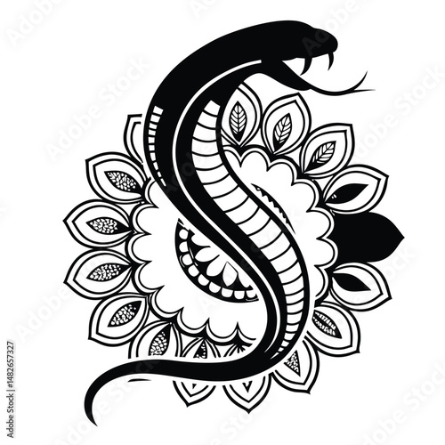a-silhouette-of-a-snake-slithering-through-ornamen.eps