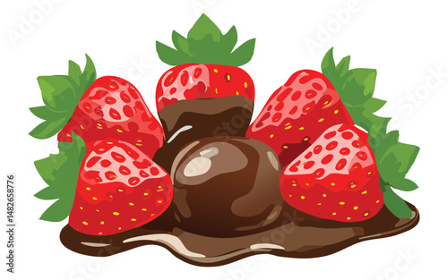 strawberry and chocolate sauce topping - vector illustration