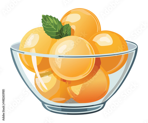 glass bowl of orange jelly bubble - vector illustration