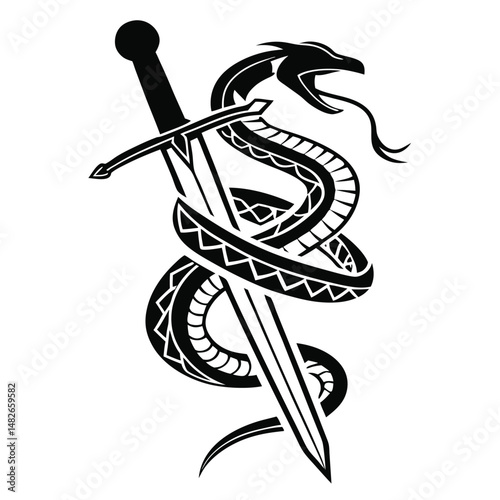 a-silhouette-of-a-snake-wrapped-around-a-sword--el.eps