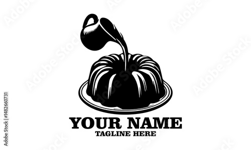 Pouring palm sugar frosting over bundt cake isolated illustration vector art, Pouring icing frosting over bundt cake isolated logo icon and Isolated on a white background 