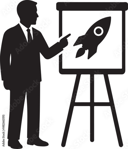 Silhouette vector of a founder presenting a pitch, ideal for business, startup, presentation, entrepreneurship, and professional themes.