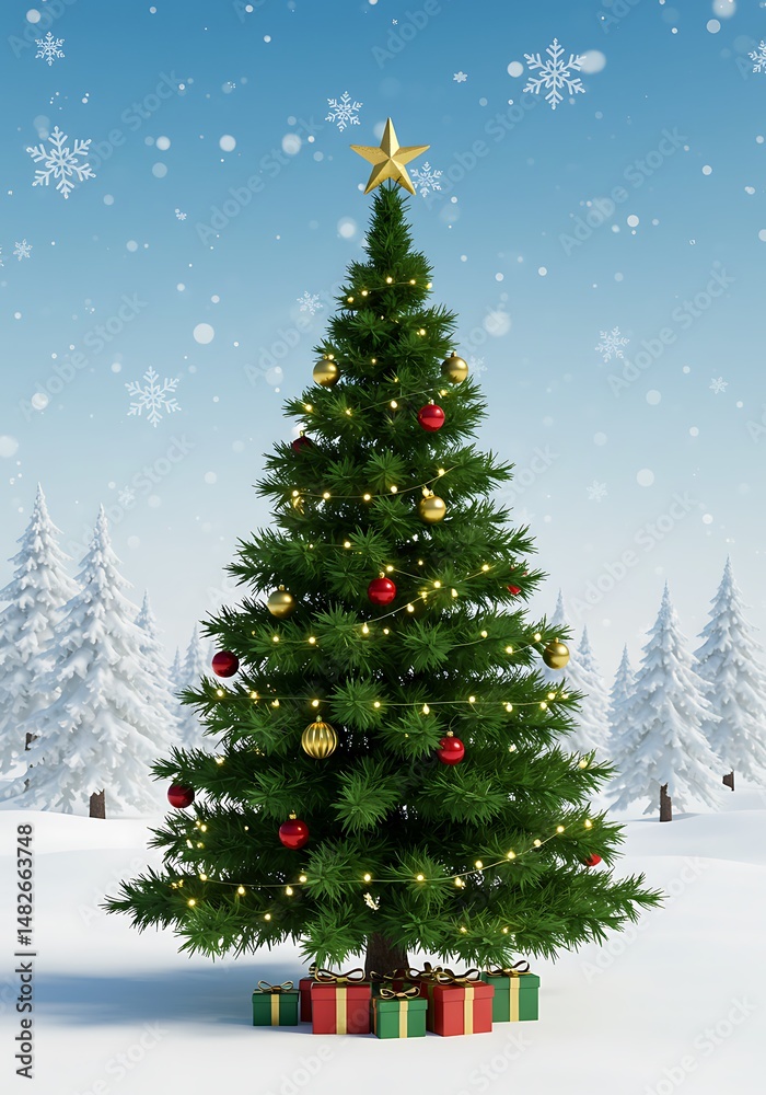 Fototapeta premium Winter Wonderland: A Festive 3D Christmas Tree