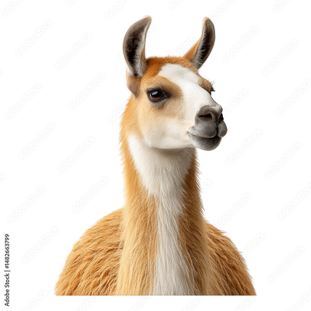 Fototapeta premium Curious llama observing its surroundings in a natural environment wildlife photography, isolated on transparent background