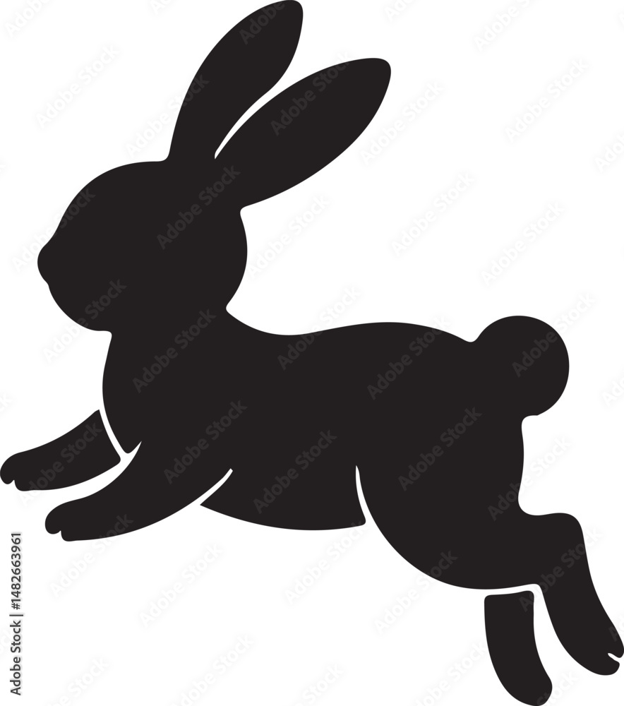 Obraz premium Cute bunny rabbit silhouette standing on two legs, playful and charming black outline illustration for Easter or kids design