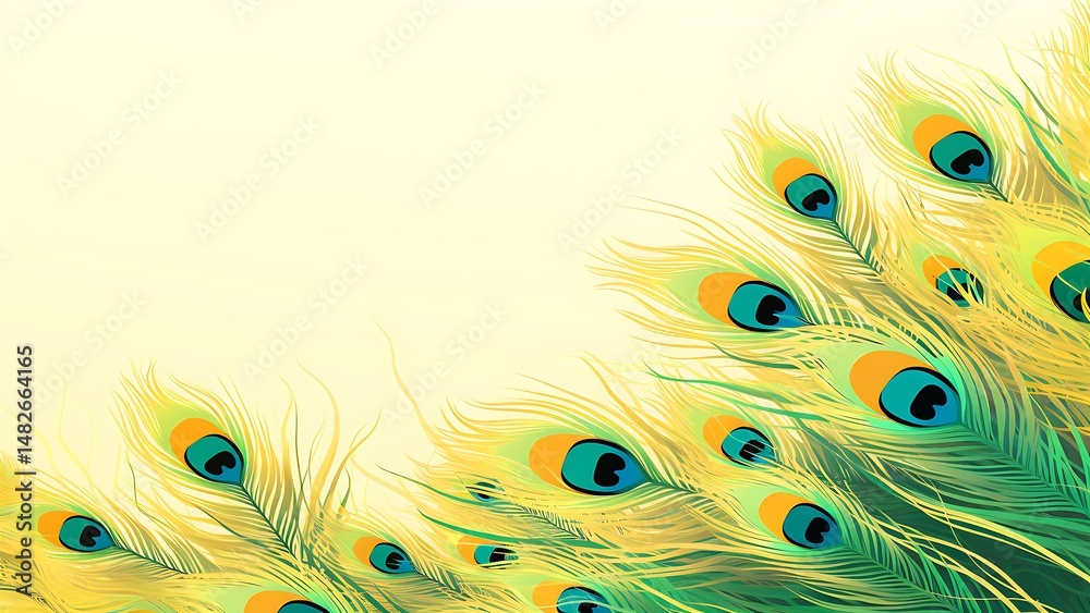 Obraz premium Elegant illustration depicting vibrant peacock feathers in shades of green and yellow