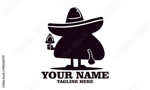 logo cute cartoon of happy taco character. Vector illustration of taco mascot wearing sombrero, taco bell vector logo design and white background