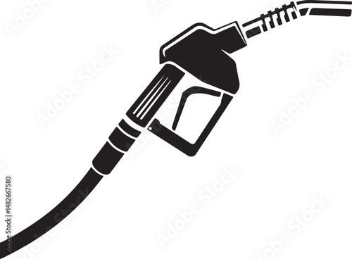 silhouette of fuel pump nozzle with hose, simple icon representing gasoline, petrol, and energy supply stations