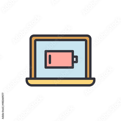 Stylized Laptop Displaying A Low Battery Alert On Transparent Background