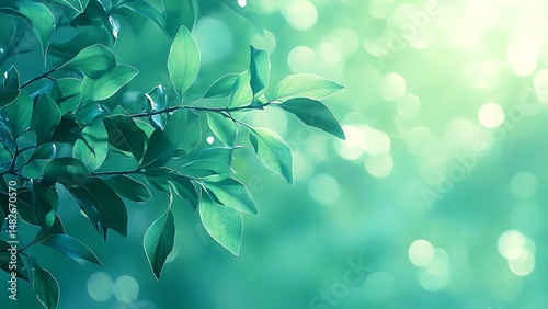 Lush green leaves with bokeh abstract background creating nature's refreshing aesthetic