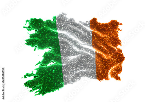 Glowing Ireland map with tricolor flag effect
