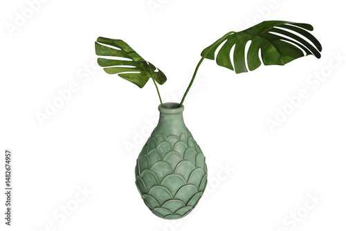 Decorative Vase with Monstera Leaves