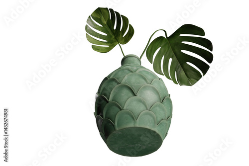 Decorative Vase with Monstera Leaves