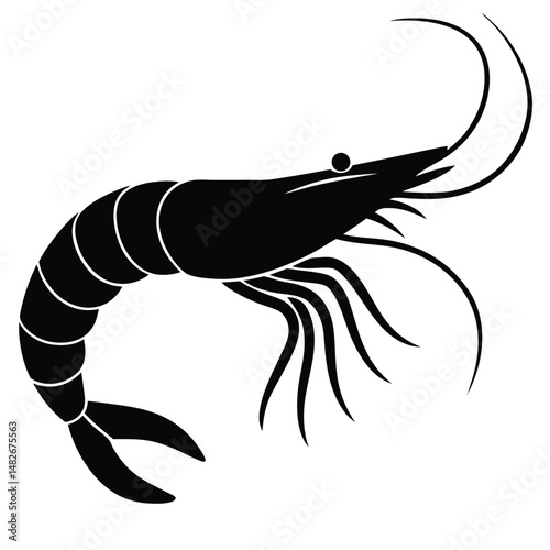 Elegant Shrimp Silhouette: This image offers a clean, artistic rendering of a solitary shrimp, perfect for design projects. The silhouette design makes this image incredibly versatile.