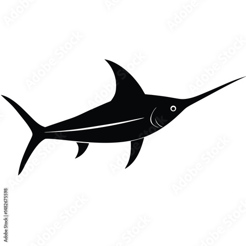 Swordfish Silhouette: A stark silhouette of a swordfish elegantly captures its distinctive form, showcasing its formidable beak and sleek profile, a symbol of the deep blue sea.