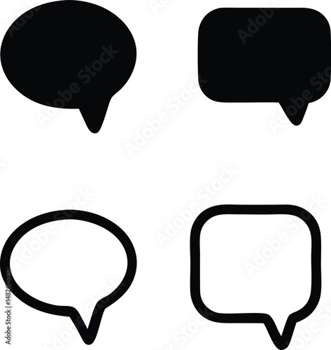 A vector set of comic speech bubbles presents diverse chat icons for talk and communication messages in a blank dialog design