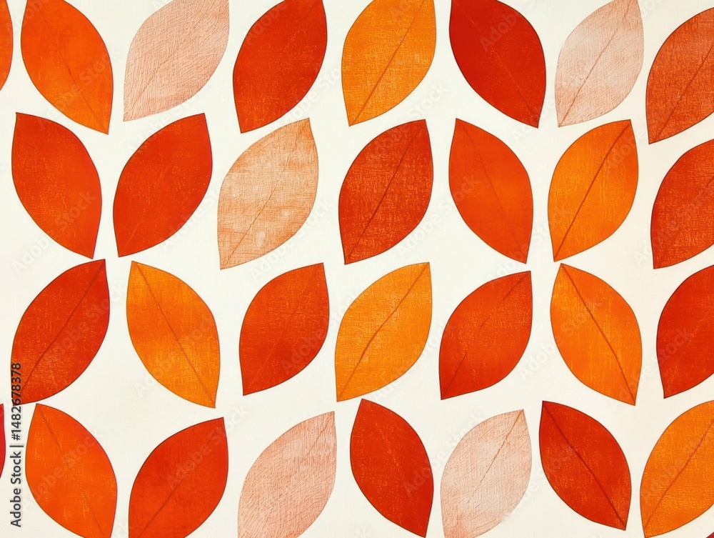 Fototapeta premium Leaf pattern in orange and white, geometric design with minimalistic shapes on a white background,,,