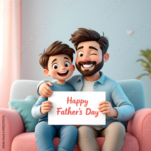 Heartwarming cartoon illustration celebrating father's day with father and son