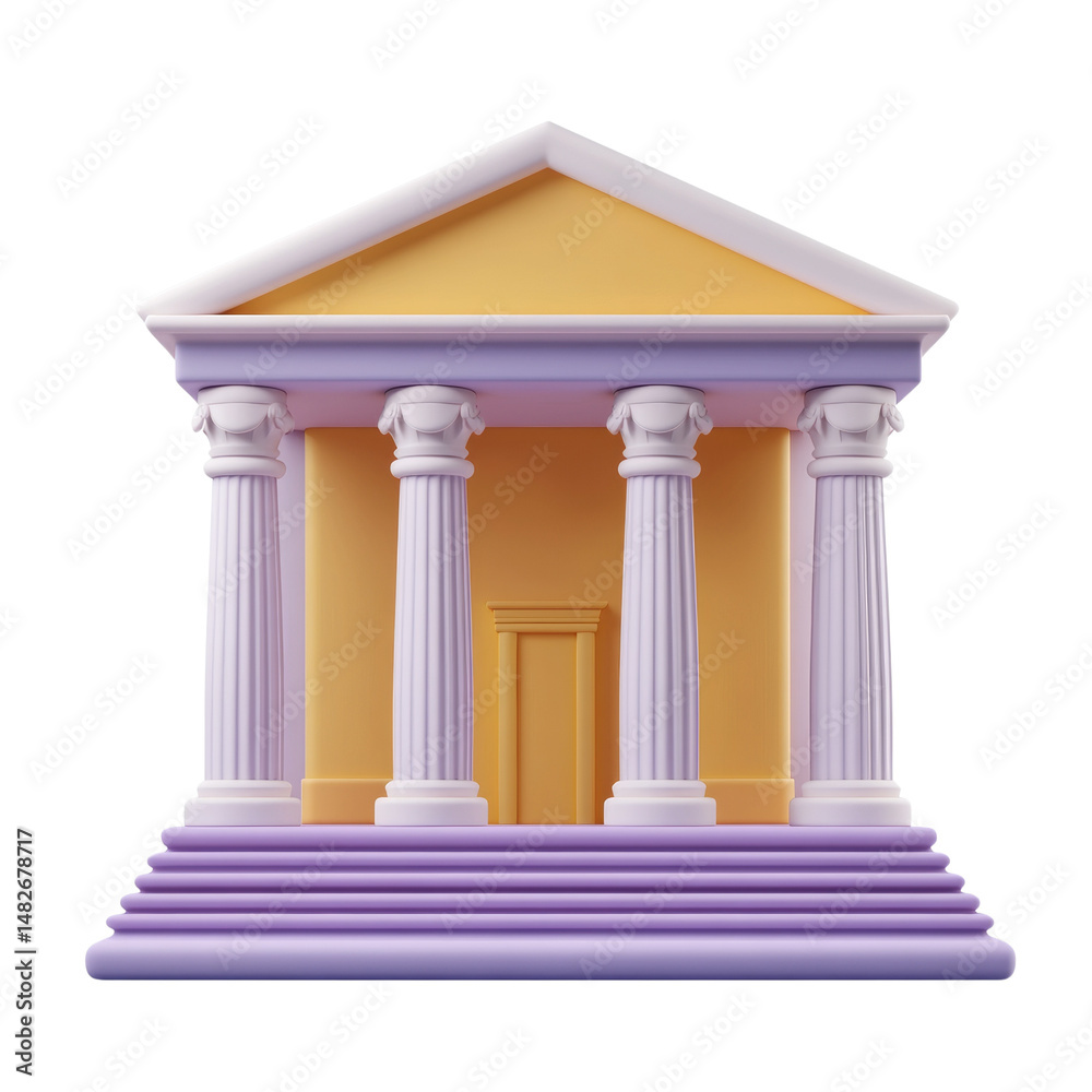 Fototapeta premium Whimsical Cartoon Rendering of a Building with Columns and Pastel Hues